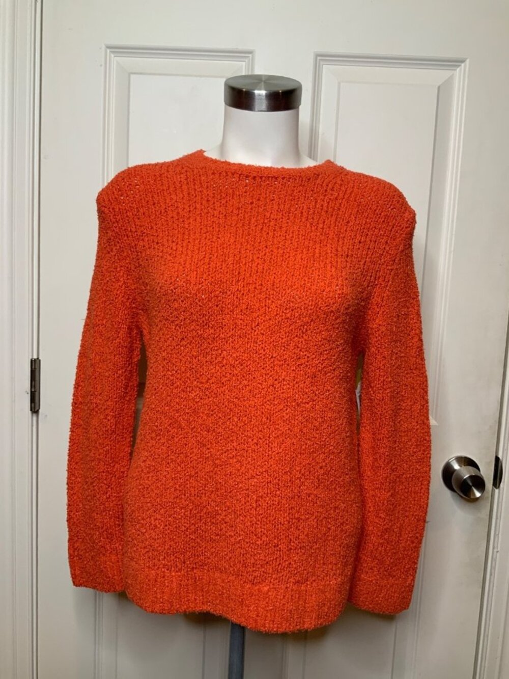 Theory Orange Knubby Knit Crew Neck Sweater, Size M